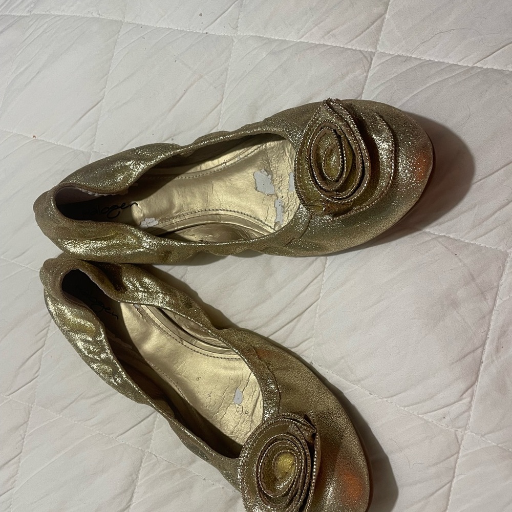Size 11 flats gold metallic